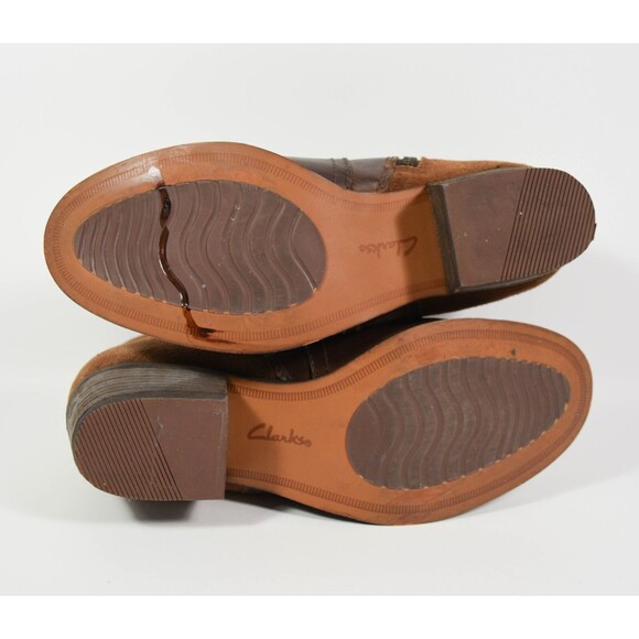 Clarks Artisan Maypearl Lilac Brown Leather Zipper Block Heel Ankle Boots Sz 6.5 - Picture 7 of 7